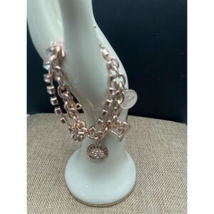 Vintage Guess Charmed Bracelet  Double-strand  Gold-tone Crystal, Rhinestones, H